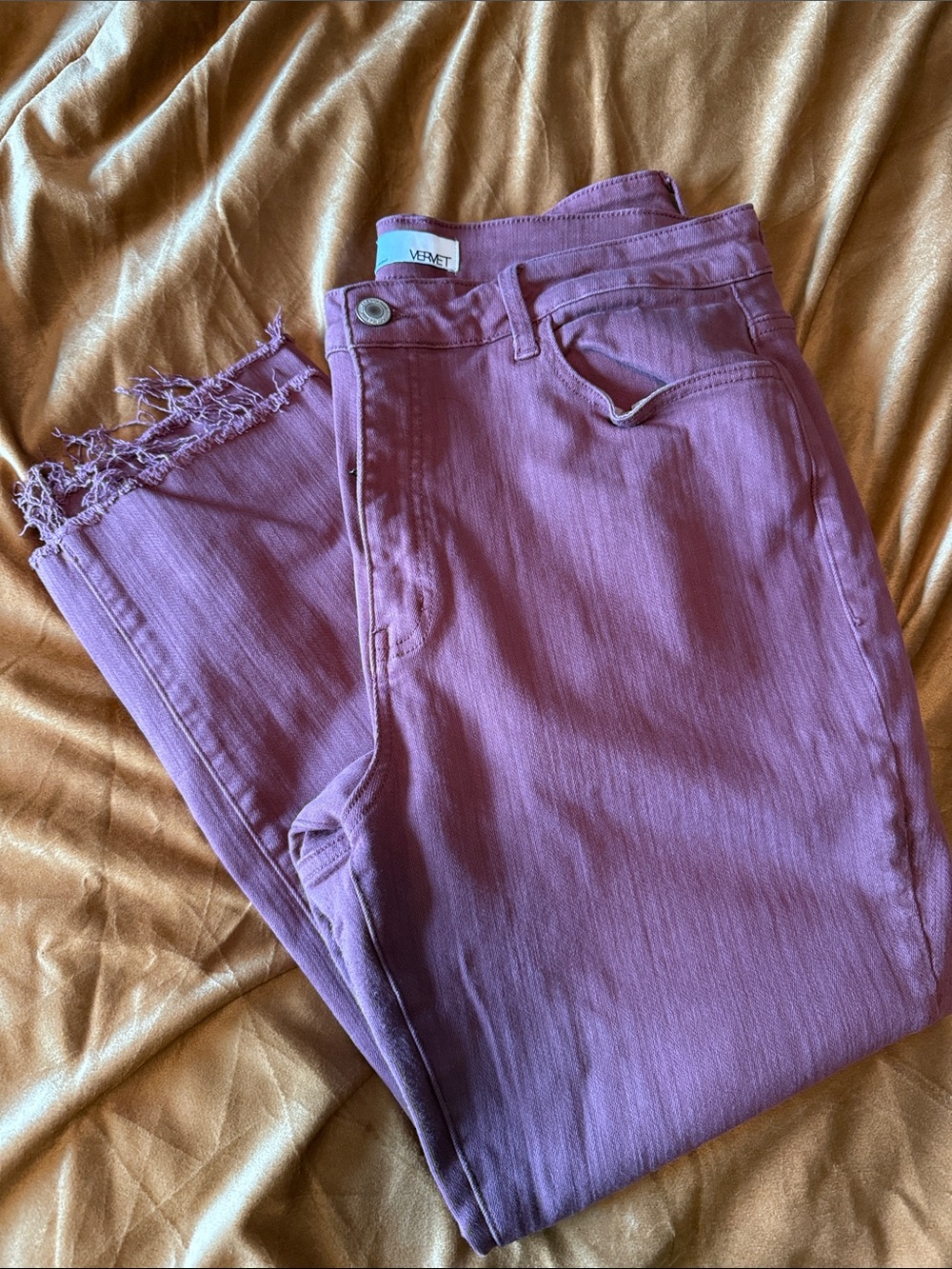 Women's Burgundy High-Rise Frayed Hem Jeans